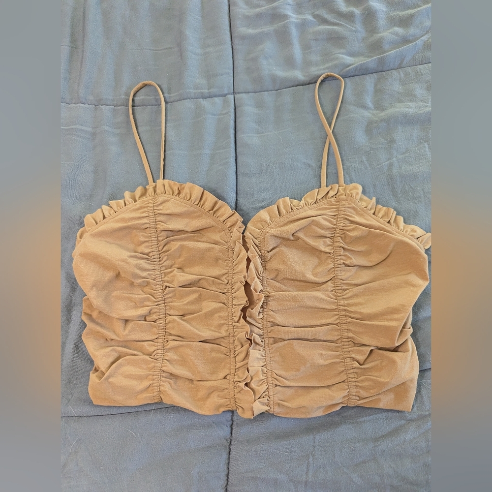 Zara Tan Small Ruffle Camisole Top Pretty Loved Great Condition Summer Concerts